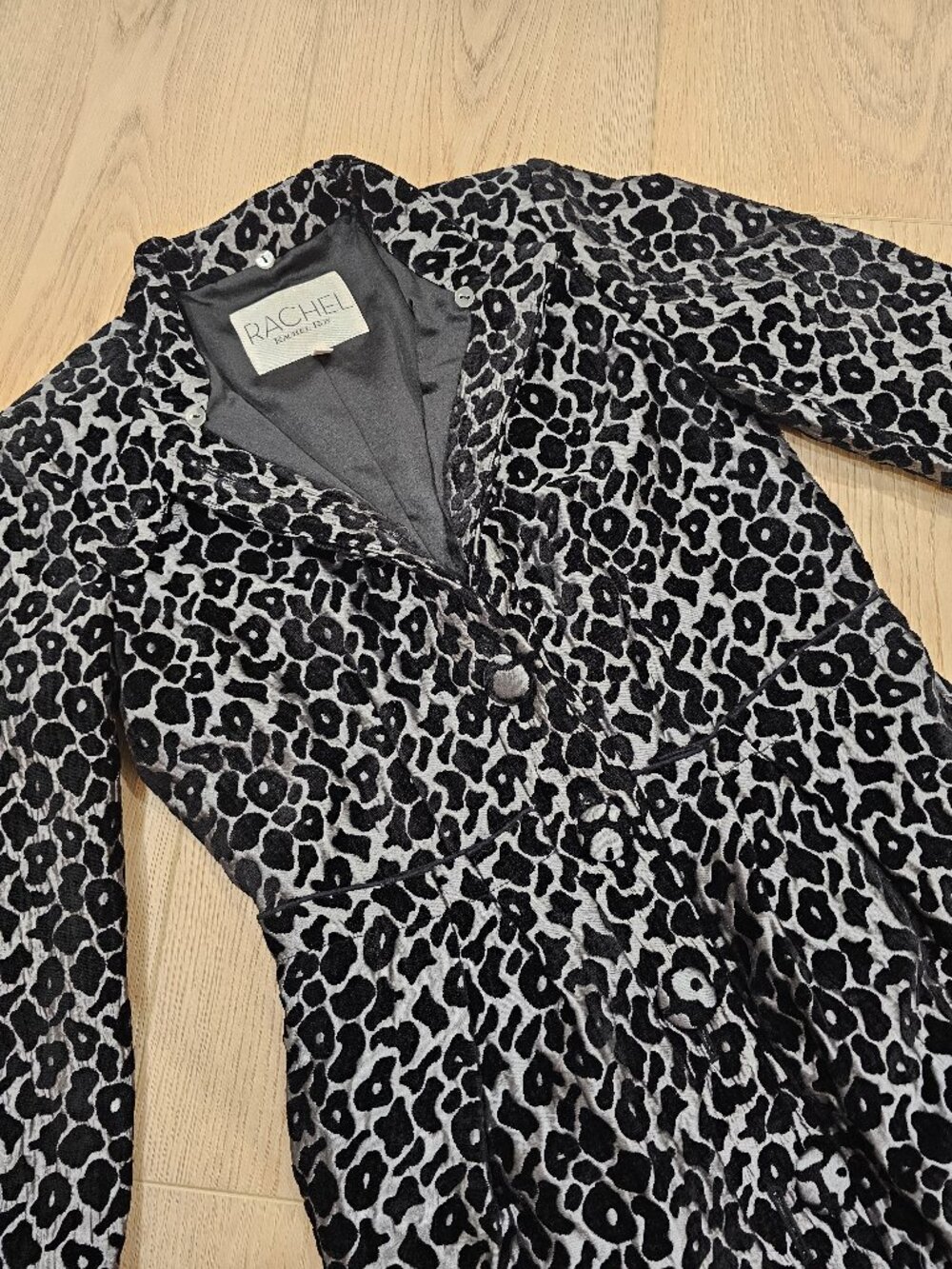 Rachel Roy Grey and Black Leopard-Print Coat